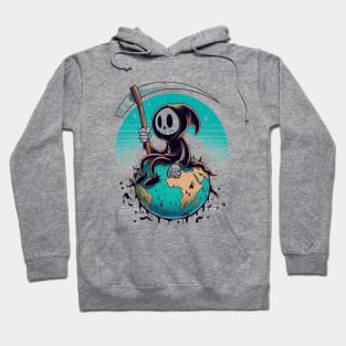 Whimsical Grim Reaper Sitting On Earth Hoodie